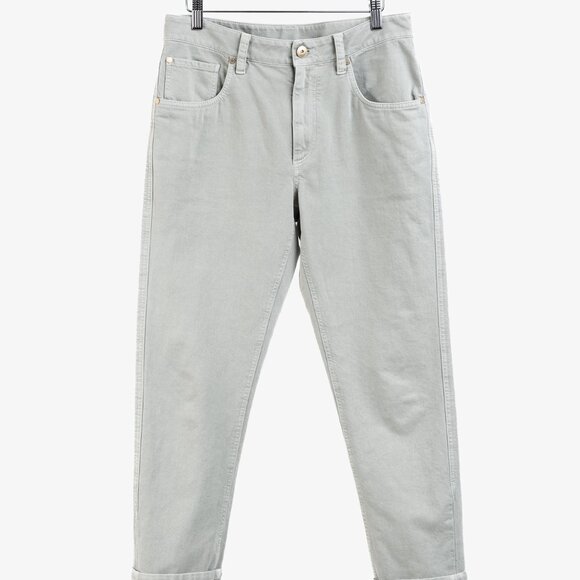 Brunello Cucinelli SS/23 Green Monili-Beaded Mid-Rise Straight Leg Jeans - Picture 2 of 16